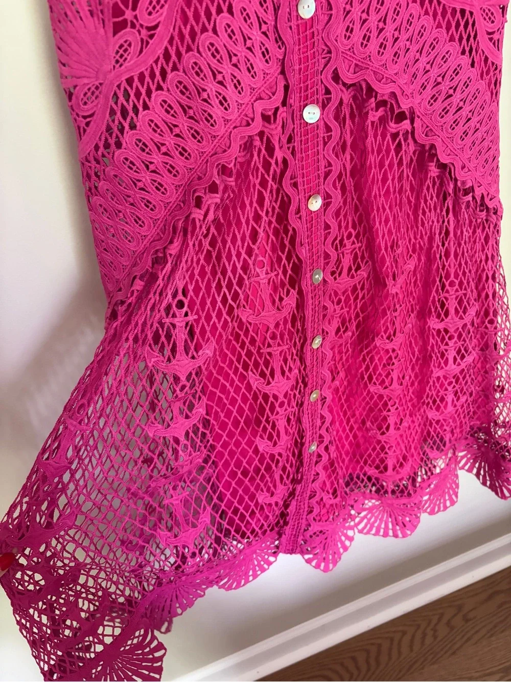 FARM Rio Hot Pink Crochet Button-Front Midi Dress - Picture 4 of 9